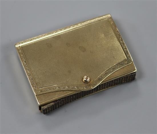 A 9ct gold envelope vesta case, initialled to lid interior.